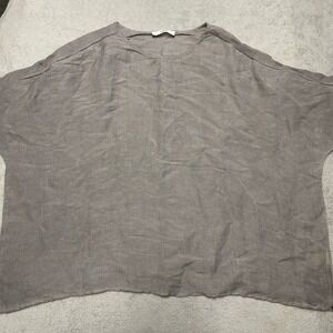 Dolma Linen Top One Size Gray Dolman Short Sleeve Lagenlook Minimalist